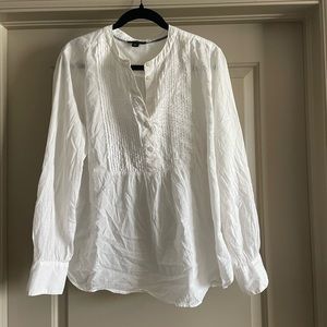 J Crew white linen tuxedo bib pleated blouse size XXL
